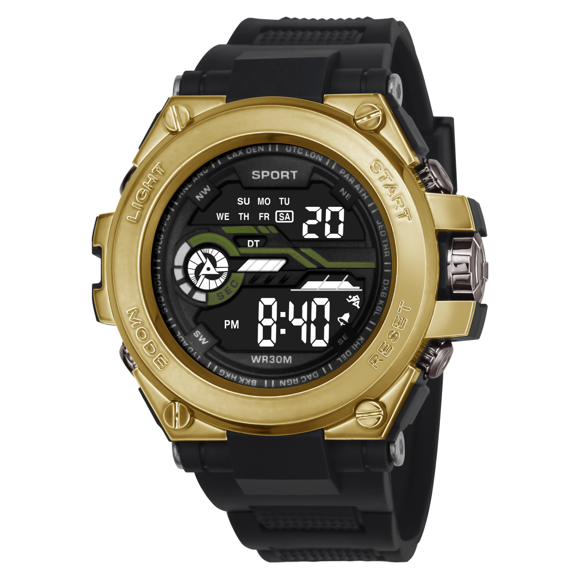 Cross-border dedicado hombres electrochapados reloj electrónico de moda multi-función de alarma luminosa deportes reloj electrónico
