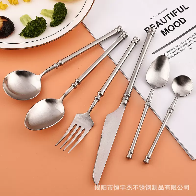 酒店不锈钢刀叉勺葡萄牙款拉丝玫瑰金西餐餐具套装牛排网红刀叉勺