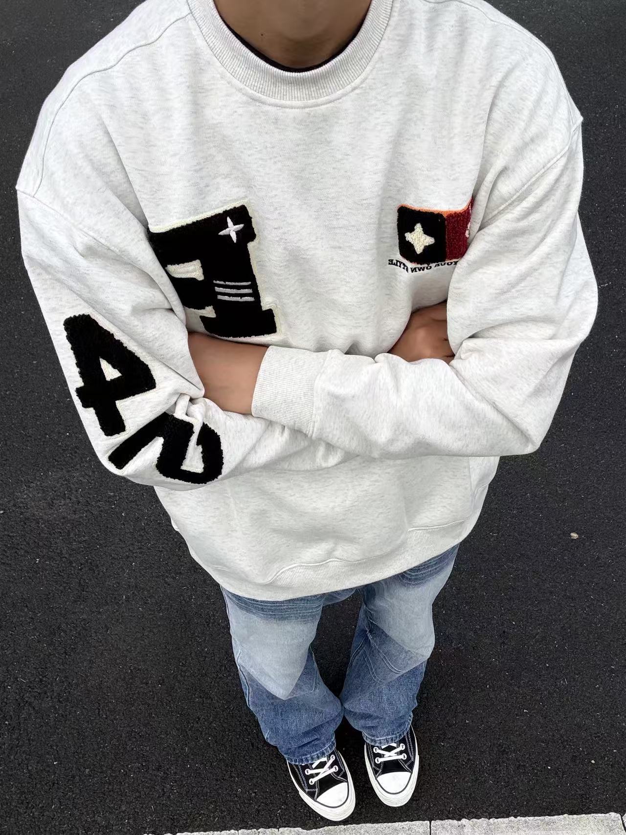 Herren Crew Neck Sweatshirt Mit Buchstaben Stickerei_voghion.com