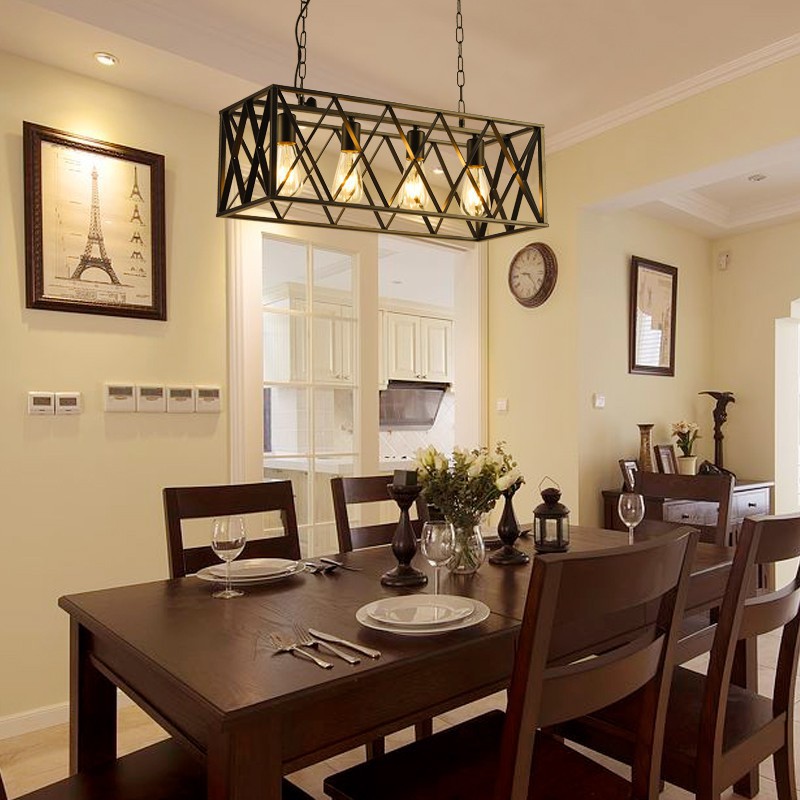 Personalidad creativa loft estilo industrial rectángulo negro marco de hierro forjado restaurante pasillo tienda de ropa barra candelabro