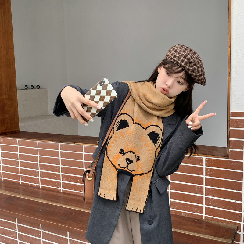 Eltern-Kind-Schal aus koreanischer, schicker, weicher Mädchenschal aus Jacquard-Strickgarn mit Tiermotiv zur Reduzierung des Alters, Schülerschal_voghion.com