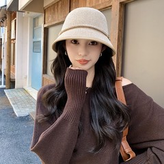 韩版秋冬针织渔夫帽新款水桶渔夫帽显脸小保暖盆帽蝴蝶结百搭个性