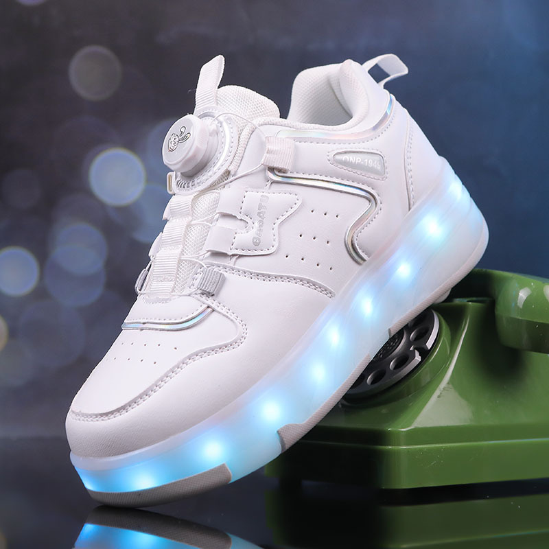 Children's Four-wheel Tyrant Shoes Girls' Four Seasons Leather Breathable Colorful Light Charging Boys Roller Skates Luminous Shoes