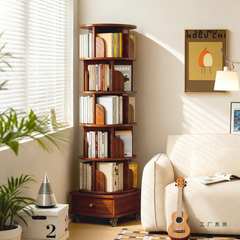 Creative Rotating Bookshelf Living Room Floor-Standing Round Storage Cabinet Storage Rack Removable 360-Degree Corner Student Bookcase