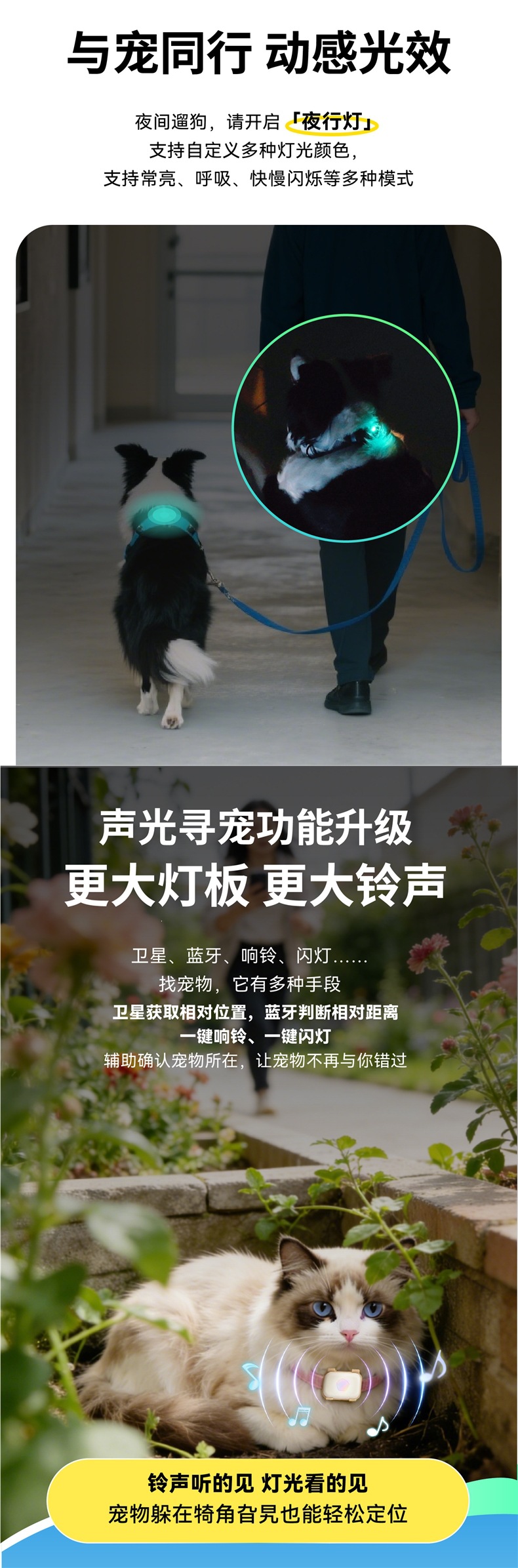 Tail beacon pet locator for cats and dogs, anti-lost GPS real-time positioning collar, tracking device with voice recall