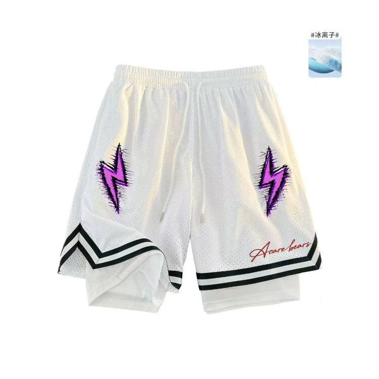 American-Style Basketball Shorts for Men, Quick-Dry Athletic Shorts, Elastic Sports Shorts, Running Training Shorts, Trendy American-Style Loose Shorts