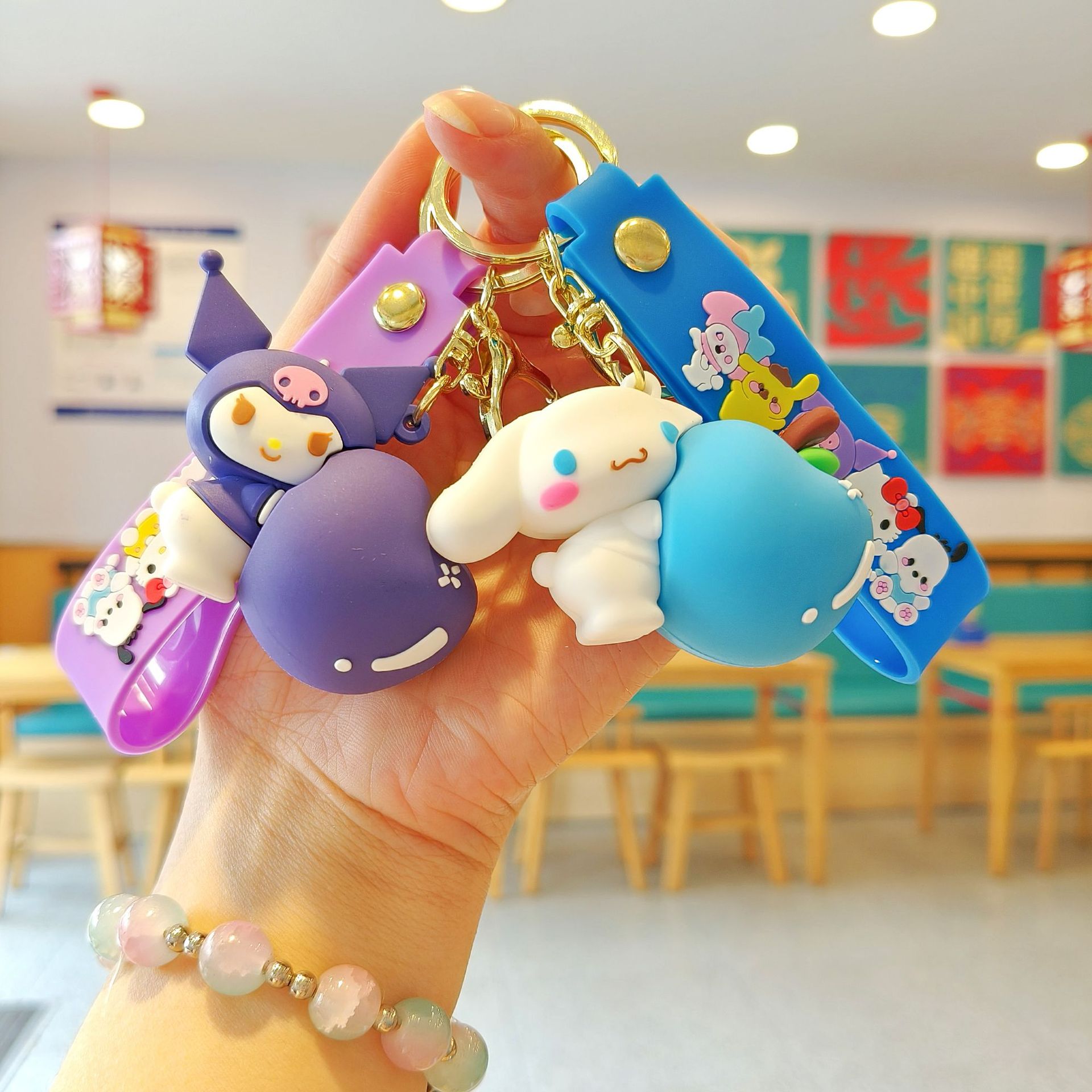 Apple Sanrio Cartoon Keychain Cute Kuromi School Bag Pendant Couple Keychain Doll Machine Small Gift