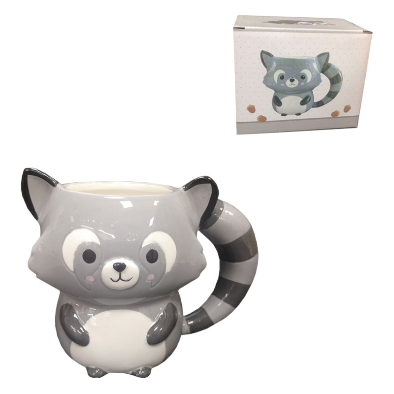 Taza de cerámica de la expresión animal linda de la taza Taza de agua de cerámica tridimensional pintada del mapache