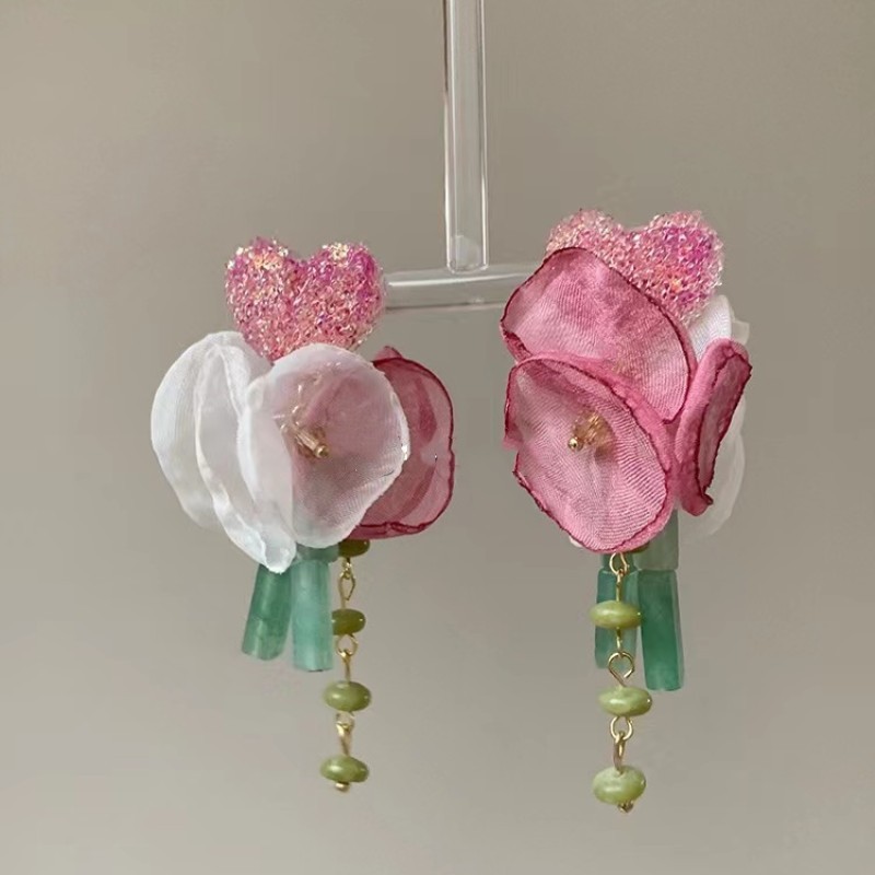 20g Weight Wholesale Jewelry 1 Pair Fairy Style Flower Mixed Materials Earrings