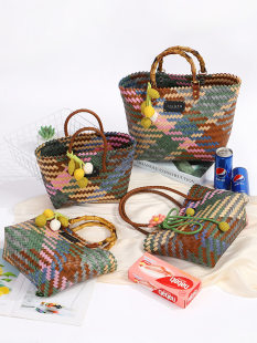 Basket, purse, knitted handmade bag, shoulder bag, summer handheld beach small bag, beach style