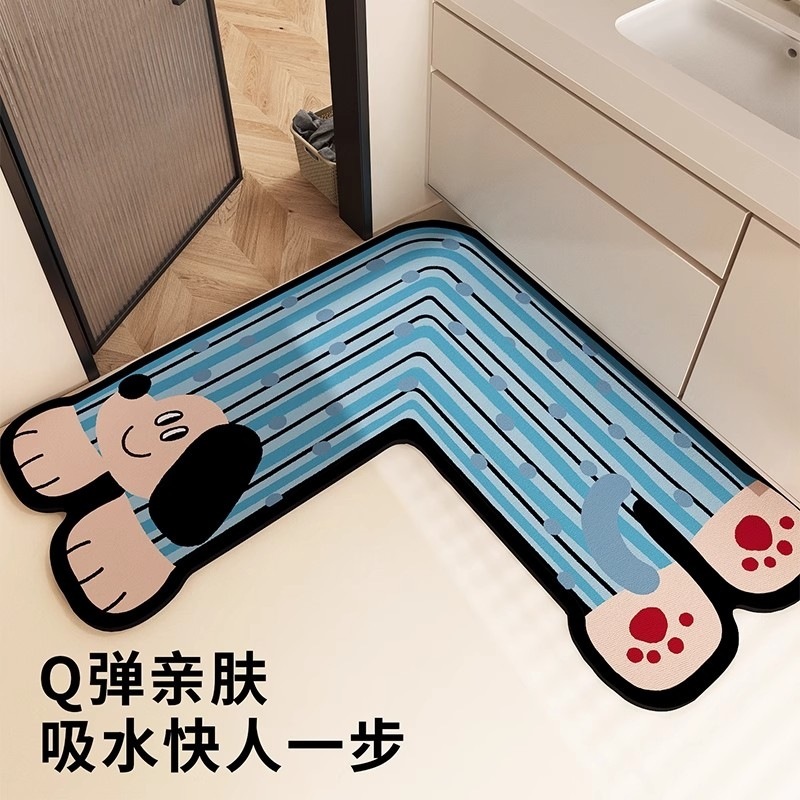 卡通L形转角浴室地垫卫生间门口软硅藻泥地垫吸水速干可爱防滑垫|undefined