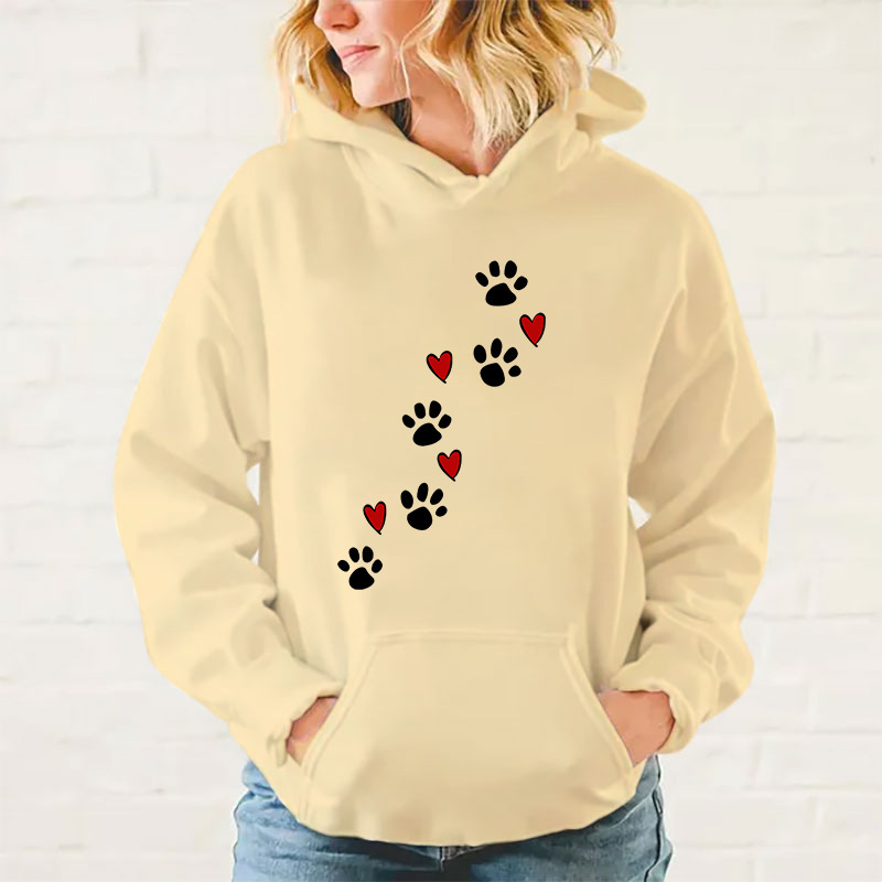 New Dog Paw Printed Hooded Sweatshirt Autumn Winter Women Me