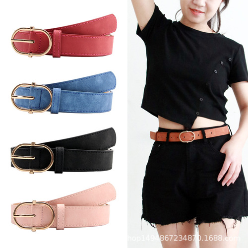 New style women's belt with Japanese buckle, fashionable matte high-end PU belt for girls' dresses and clothing with decorative belt