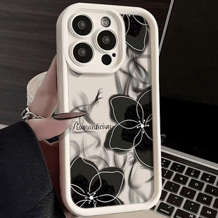 Black Petals Suitable for Iphone16 Mobile Phone Case Apple 15Promax Anti-Fall 14Plus Trendy 13 Silicone 12