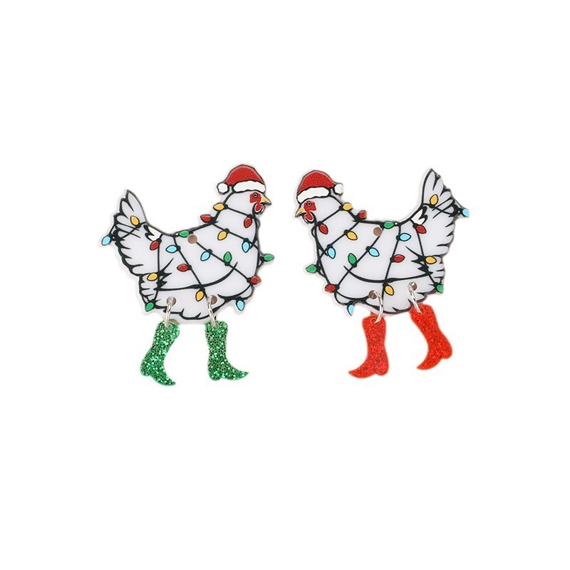 クロスボーダーの熱い販売の両面のアクリルのアイデアのクリスマスのニワトリの耳飾りのネックレスのキーホルダーのペンダントのニワトリの表裏のようです。|undefined