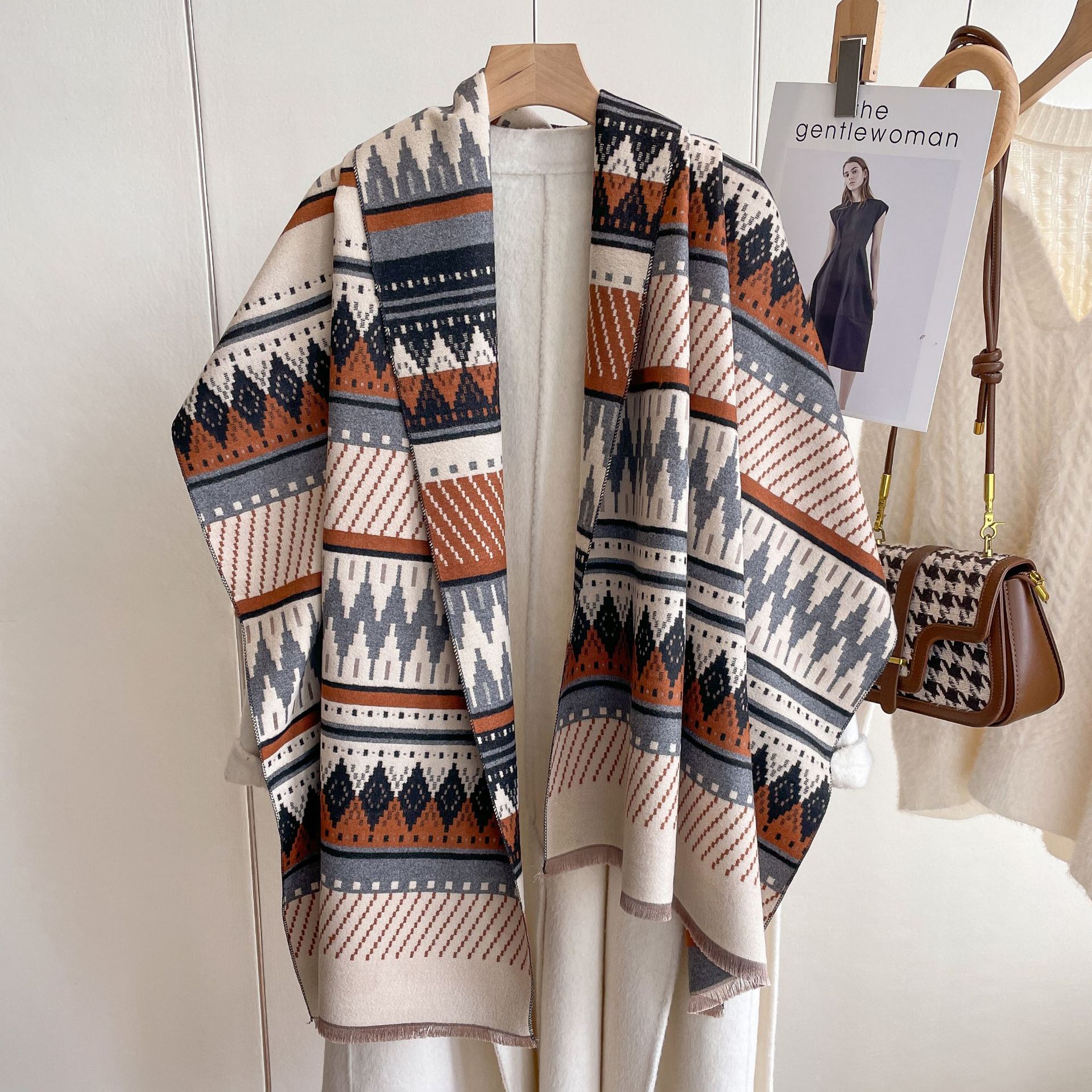 Otoño e Invierno nuevo retro bohemio rombo contraste color Plaid bufanda doble cara Cachemira-como moda cálido chal