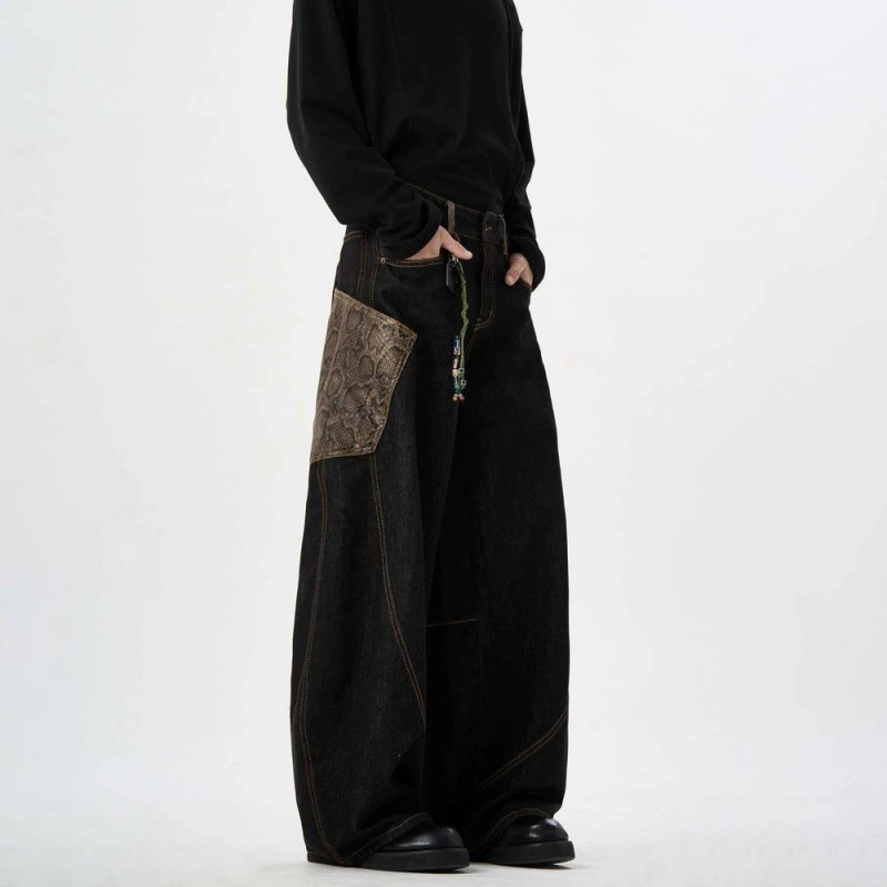 Свободные чёрные джинсы-штаны унисекс, широкие, 2 модели (machete/cropped), XS–2XL