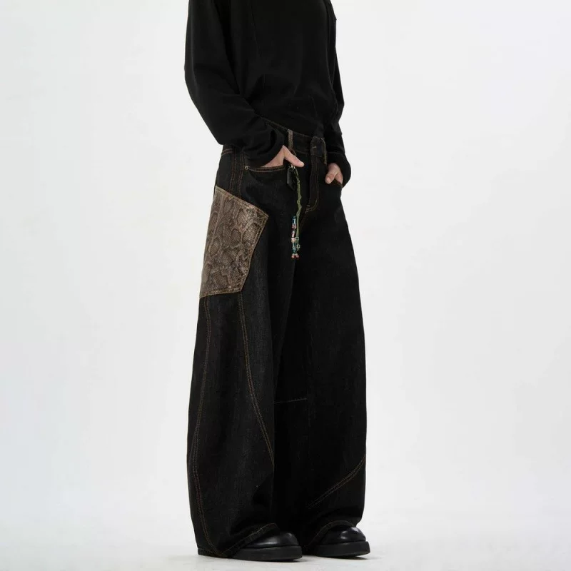 Свободные чёрные джинсы-штаны унисекс, широкие, 2 модели (machete/cropped), XS–2XL