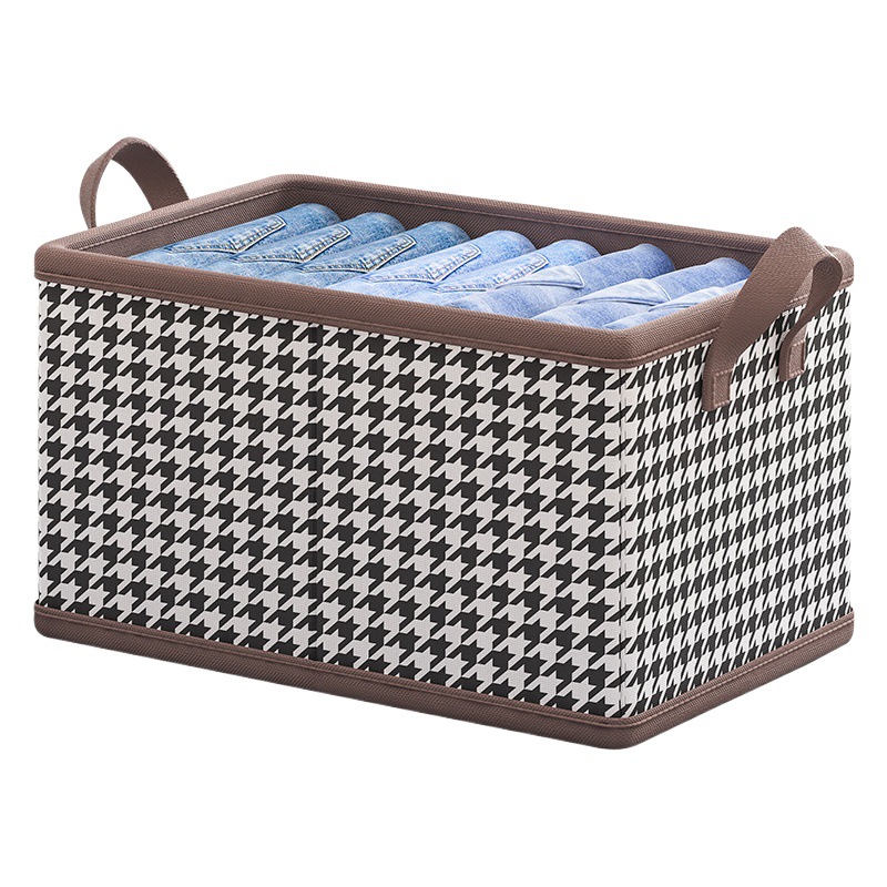Caja de almacenamiento de ropa plegable de tela con diseño de pata de gallo para uso doméstico en el dormitorio, organizador de armario.