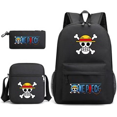 One Piece schoolbag three-piece set of game peripheral backpacks large capacity middle school students outdoor campus computer canvas bag