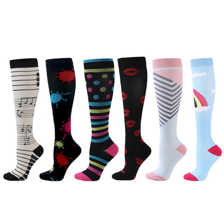 Juego transfronterizo de 6 pares de calcetines deportivos de compresión, calcetines elásticos para correr y saltar la cuerda, calcetines largos de compresión para hombre, calcetines hasta la pantorrilla.