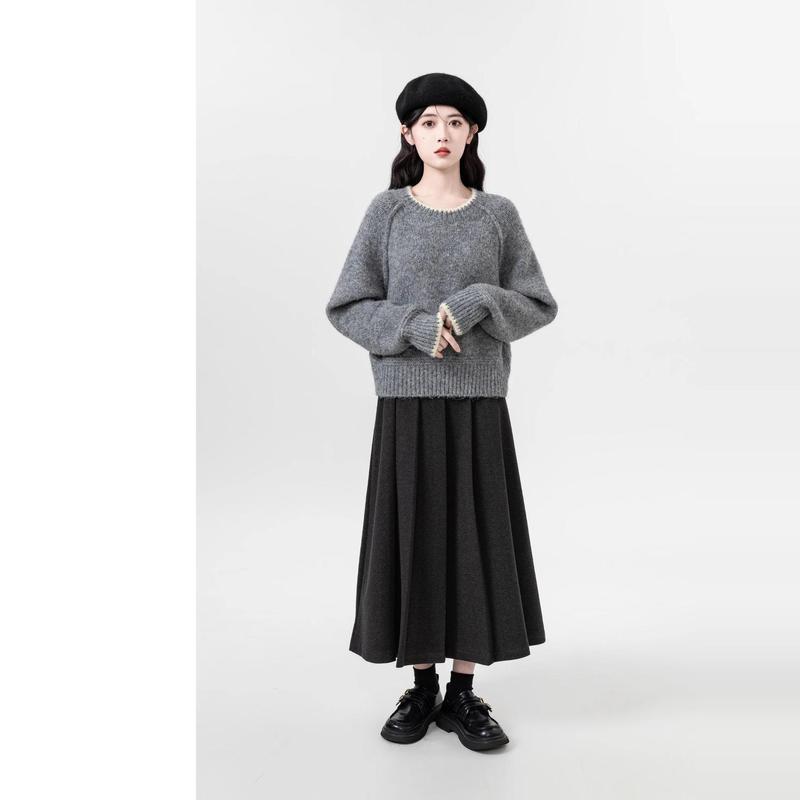短款灰色毛衣女秋冬2025新款慵懒风加厚圆领内搭针织衫小个子上衣|undefined