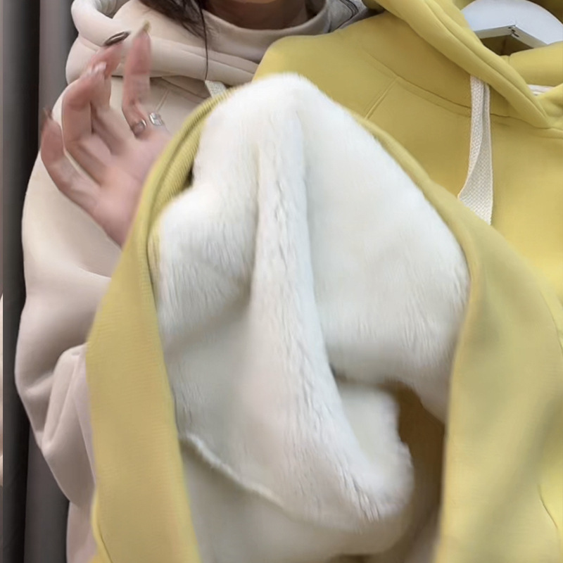 두꺼운 기모 스웨터 여성의 가을과 겨울 새로운 느슨한 슬리밍 후드 따뜻한 탑 캐주얼 외부 착용 두꺼운 후드