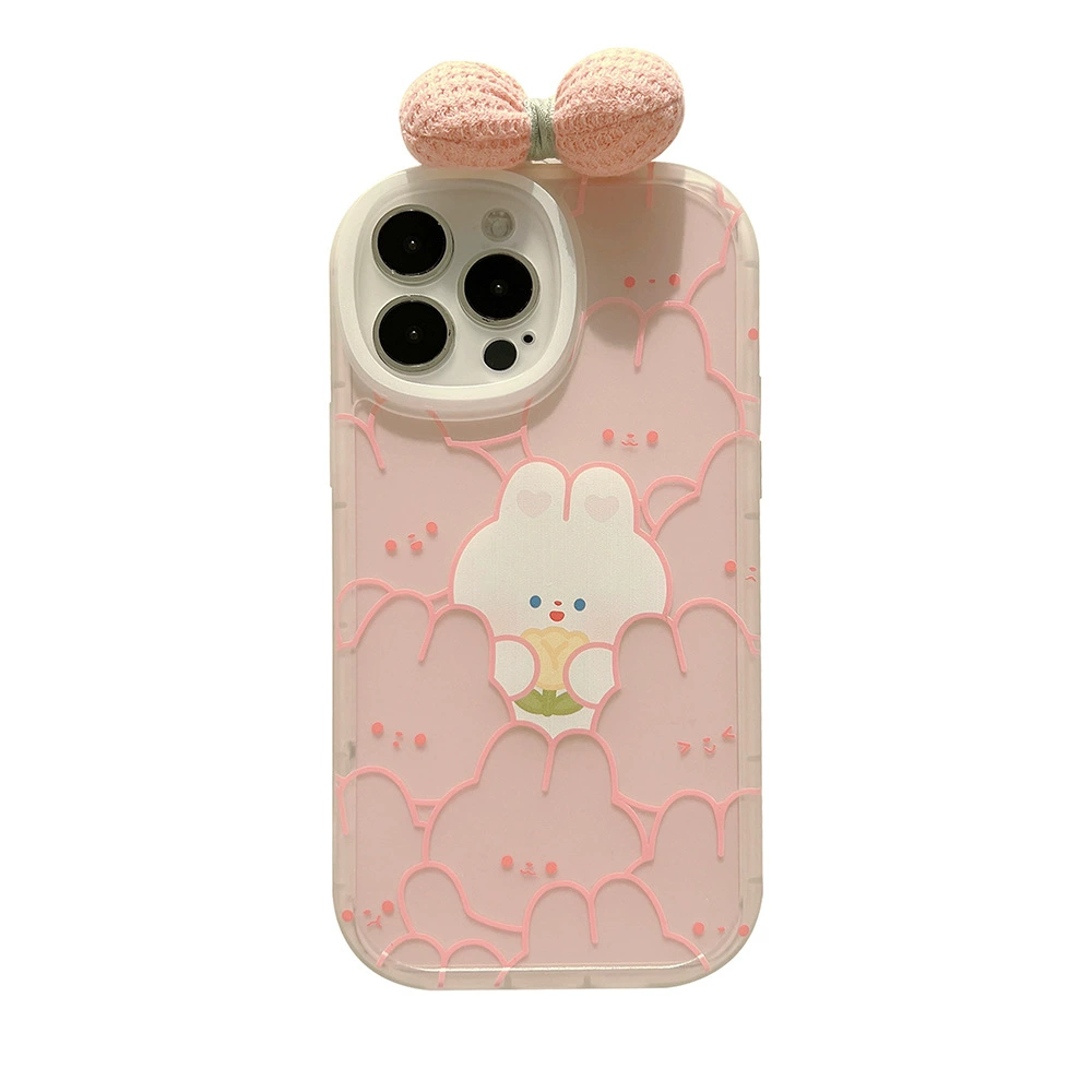 Phone case (Apple) iPhone 12–17 & Huawei compatible, cute pink rabbit with bow, lightweight 0.035 kg