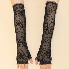 跨境蜘蛛網露指半指手套 萬聖節裝扮舞會cosplay表演手套派對手套