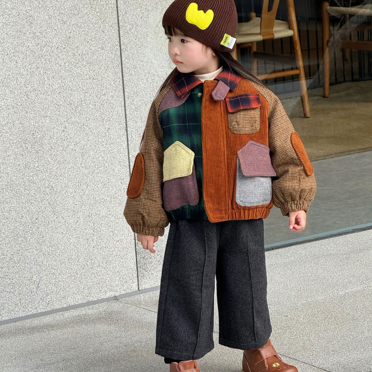 Girls' Padded Jacket, Children's Autumn and Winter Clothing 2025 New Style, Color-Blocked Warm Turn-Down Collar Cotton Coat, Popular Jacket for Boys