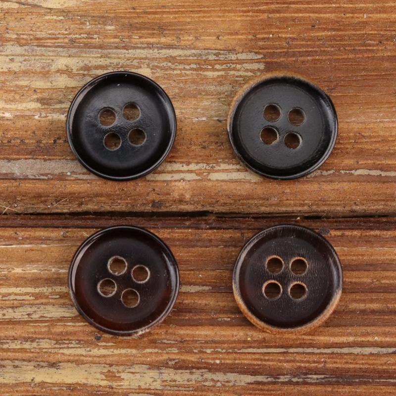 Simple small thin edge high-end black buffalo horn button coffee burning edge button shirt Denim men's spring and summer