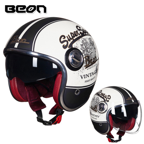 BEON Retro Helmet for Men and Women, Four-Season Motorcycle, Harley Half Helmet, Dual Lens Electric Bike Safety Hat, Summer Sun Protection