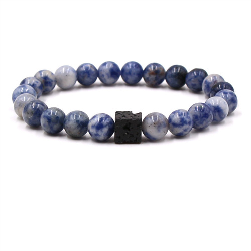 跨境饰品手链批发 天然石白松石虎眼石男女款弹力手串