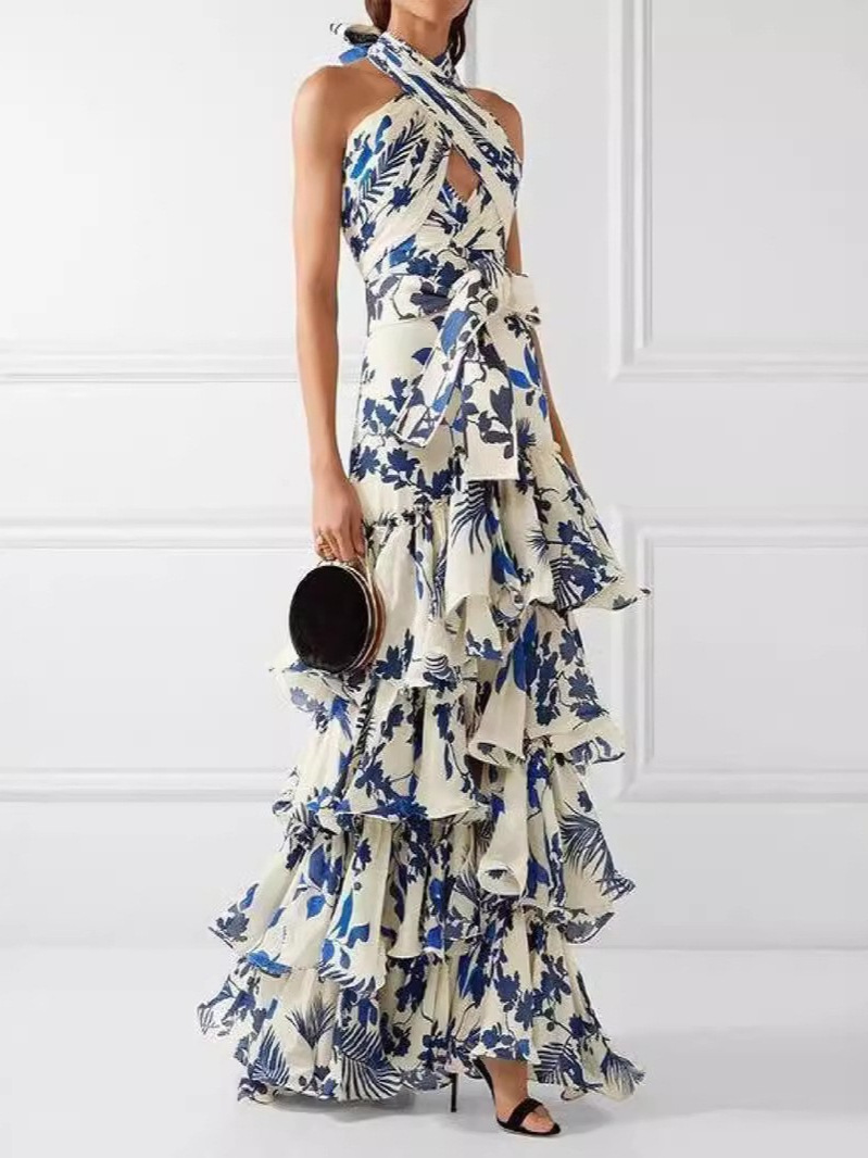 2025 verano transfronterizo europeo y americano nuevo estilo bohemio estilo turístico falda de tiras Lolita vestido estampado