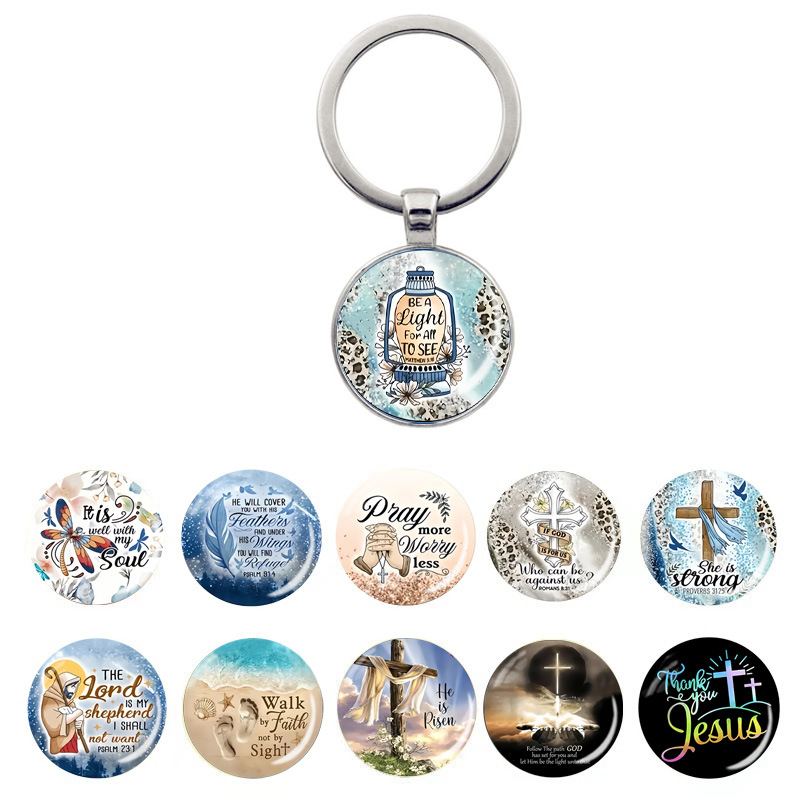 (2개) TEMU 국경 간 폭발 기독교 텍스트 시간 보석 금속 키 체인 창조적 인 작은 선물