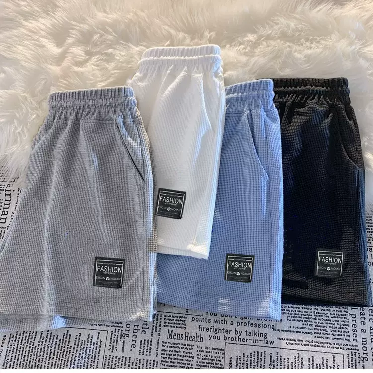 华夫格夏季舒适休闲运动短裤女夏宽松居家睡裤外穿口袋短裤