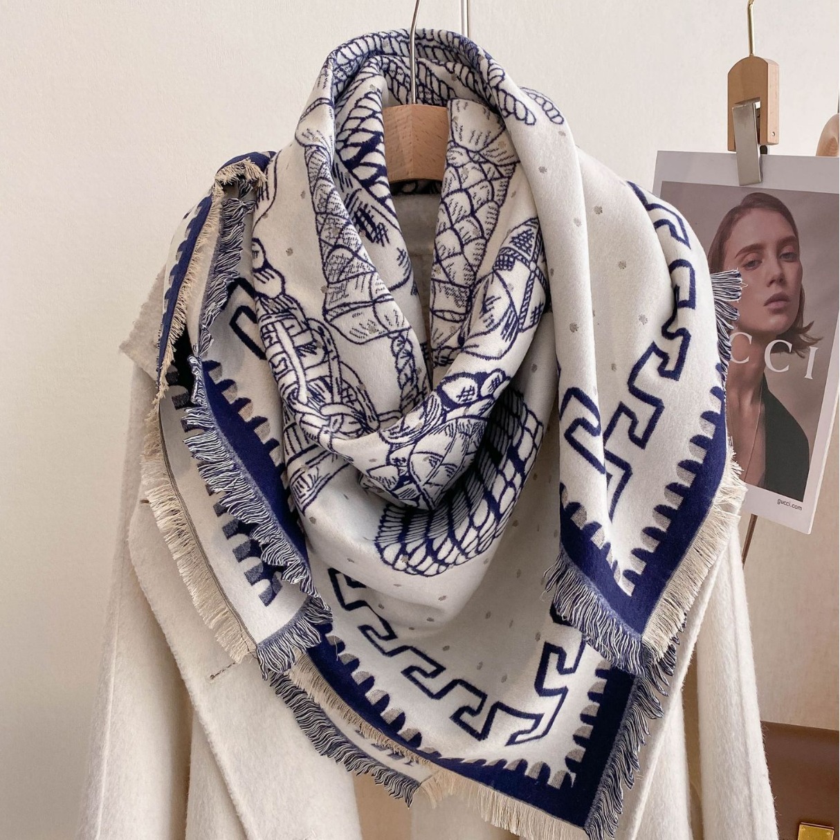 Retro estilo nacional nuevo impresión de moda otoño invierno exterior elegante amplio chal doble cara imitación de cachemira bufandas gruesas para mujeres