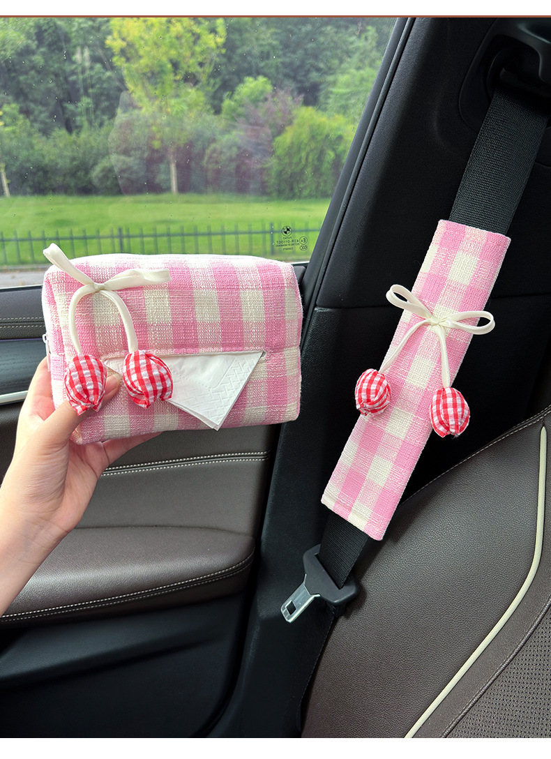 Creative Plaid Tulip Car Seat Belt Shoulder Cover High-End Car Safety Belt Anti-Wear Car Interior Decoration