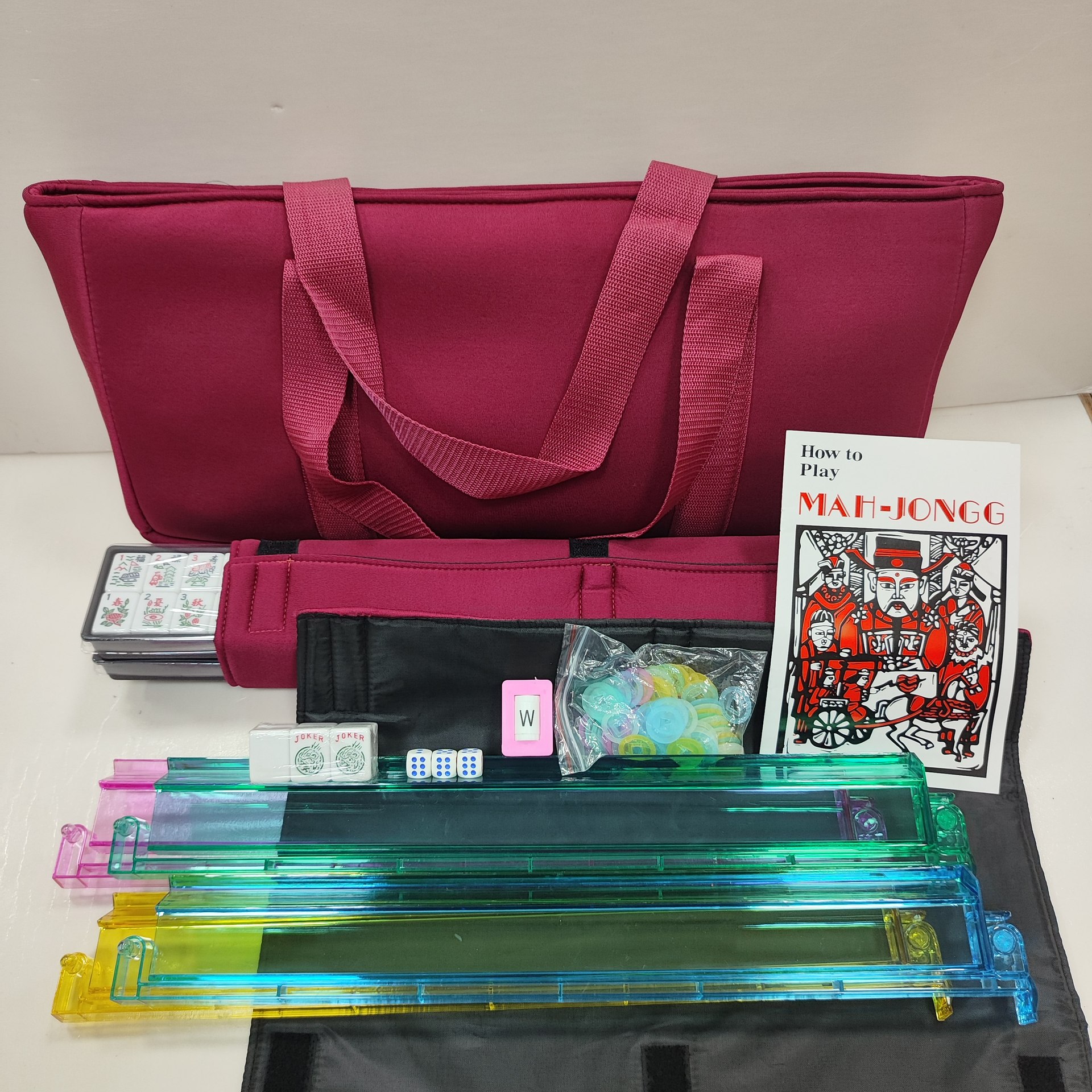 American Jewish Mahjong 166 Tiles American-Style Mahjong Red Cloth Bag Set