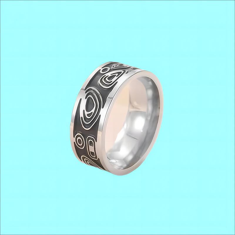 10g Weight Rings Classification 1 Piece Quantity Holiday, Banquet, Selfie Occasion 304 Stainless Steel Material Geometric, Waves Pattern All Seasons Season Unisex Gender Retro Style Retro Geometric Waves 304 Stainless Steel Unisex Rings Men Band Rings 10