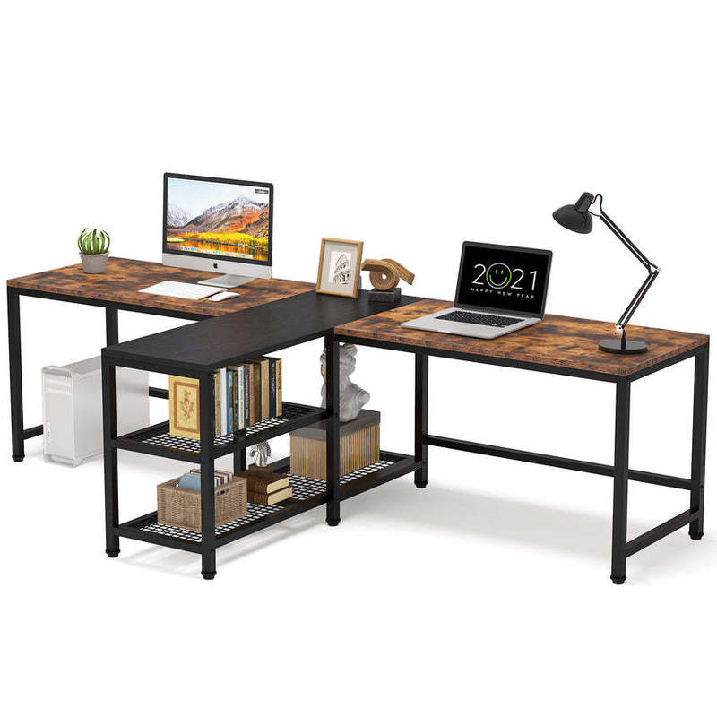 Cross-Border Hot-Selling Double L-Shaped Desk Computer Desk Writing Desk Study Desk with Storage Rack