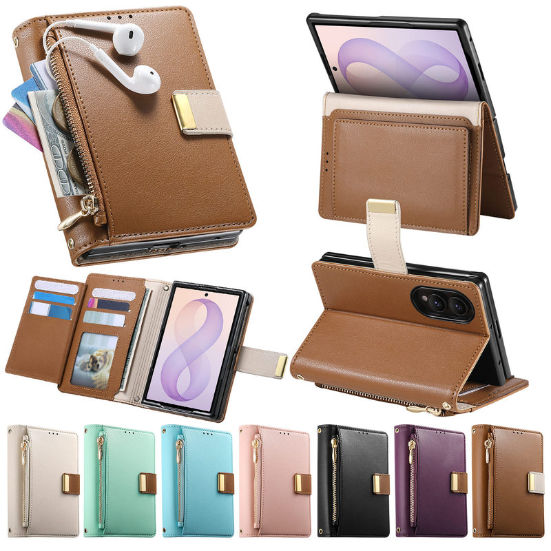 Suitable for Samsung ZFold8 wide foldable flip phone leather case with zipper, card slot, stand, and storage for Galaxy phone Suitable for Samsung ZFold8 wide foldable flip phone leather case with zipper, card slot, stand, and storage for Galaxy phone