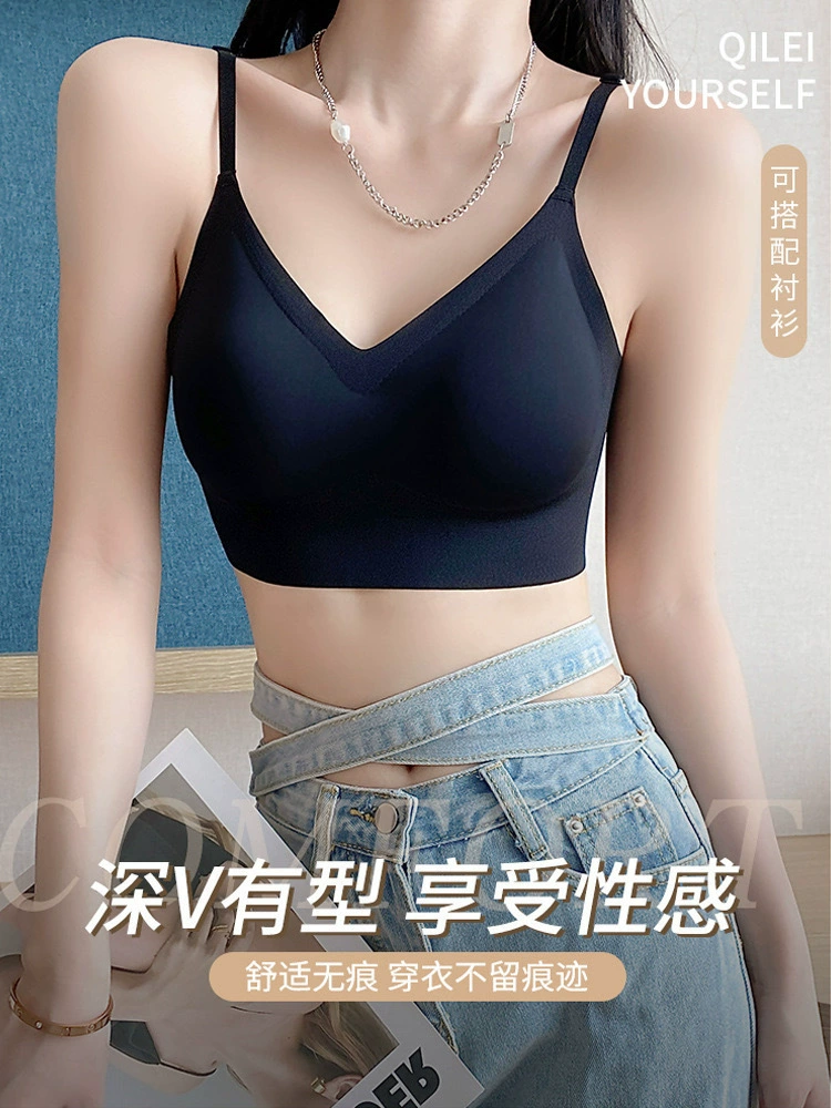 Wireless push‑up bra top, backless vest with cups, adjustable straps, sizes 32/70–38/85