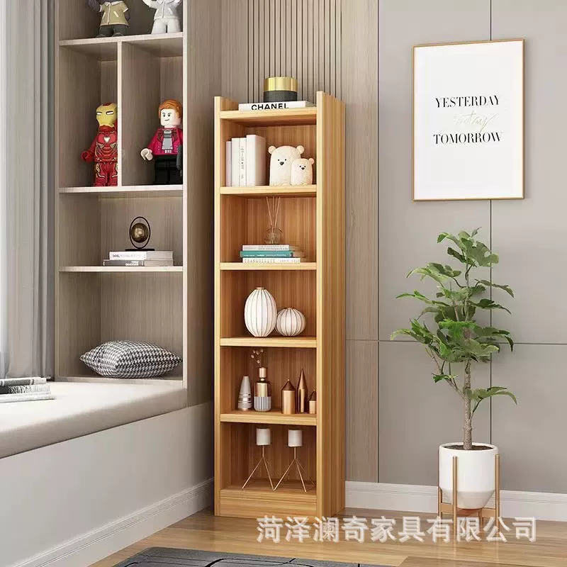 日系木质书架落地家用卧室格子收纳架多层儿童书柜实木靠墙储物架