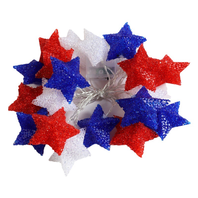 Luces de Cadena LED Novedosas para el Día de la Independencia Americana, Luces de Cadena con Forma de Estrella de Cinco Puntas, Luces de Colores Rojo, Blanco y Azul, Funcionan con Pilas, Venta al por Mayor