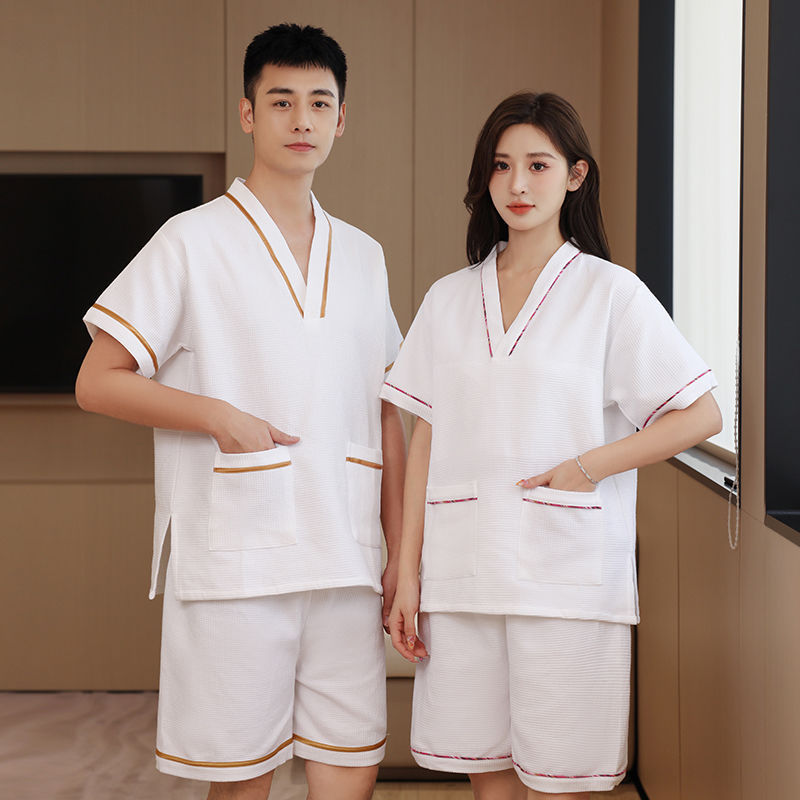 순면 스웨트 셔츠 여성용 와플 패브릭 플러스 플러스 사이즈 남성 두꺼운 마사지 목욕 가운 뷰티 사우나 옷