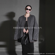 秋冬爆款链影图腾设计皮包边圆领兔毛大衣女双面羊驼毛呢短外套新