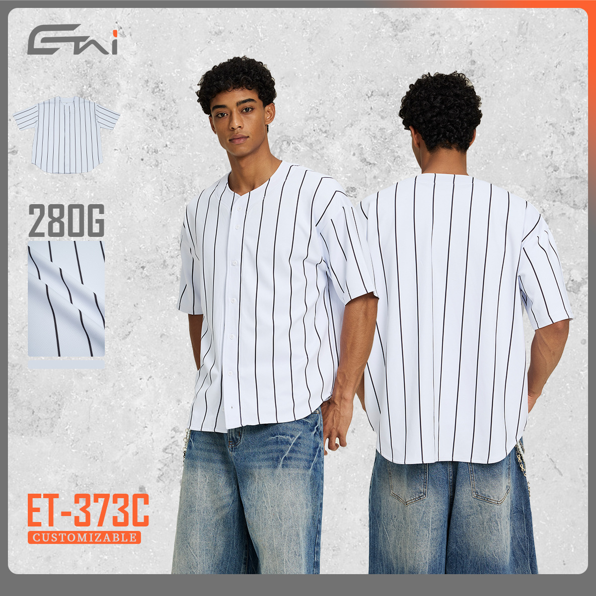 ETAI hombre de verano pesado hombre camiseta de béisbol a rayas delgadas camiseta deportiva casual suelta Cardigan de manga corta en stock transfronterizo