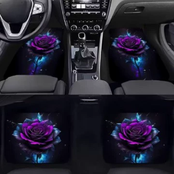 Mats, Four-Piece Set of Dust-Proof Mats | Avtomobil döşəmə paspasları - blue-and-purple-roses-3344cm-two-piece-pack