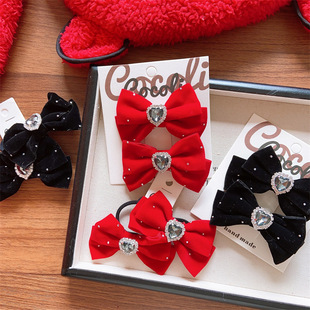 Children's demi-season hairgrip with bow, elegant bow tie, ponytail, Korean style, family style
